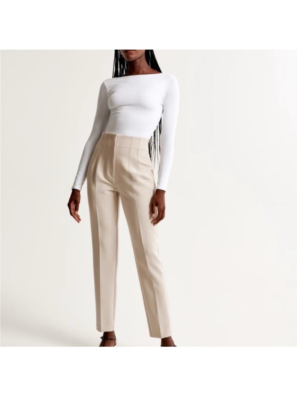 Abercrombie & Fitch High-Rise Tailored Slim Ankle Trousers - Cream
